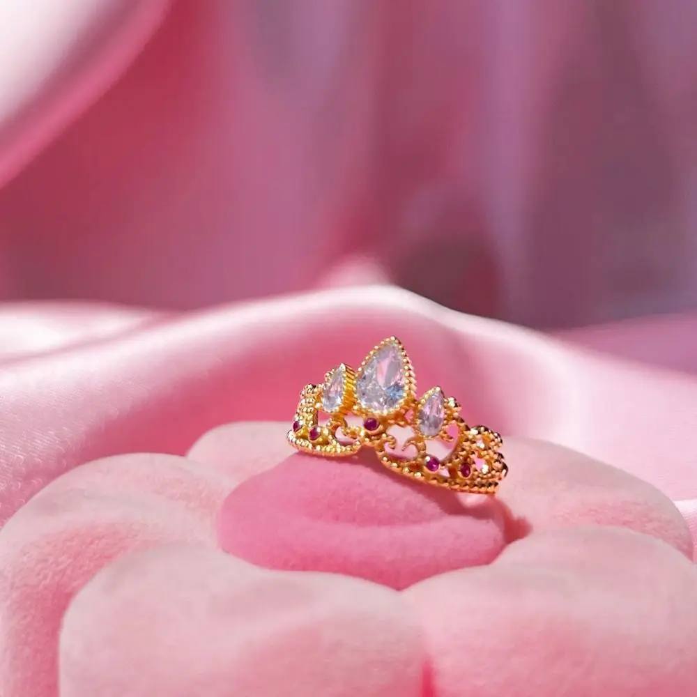 Elegant Adjustable Rapunzel Crown Rings Fashion Zircon Gold Plated Wedding Geek Jewelry Opening High-end Princess Ring Woman