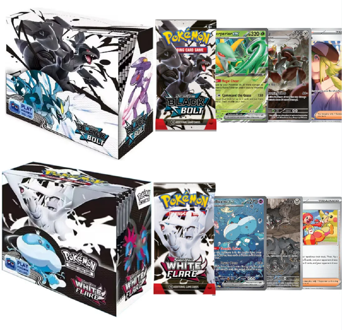 4-36Pack 40-360PCS English Pokemon Card Black Bolt White Flare Booster Box Battle Pokemon Trade Card Transaction Gift