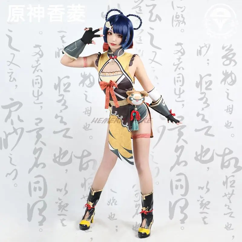 Genshin Impact Xiang ling Cosplay Kostüm Chefkoch Outfit Xiang Ling Perücke Schuhe tragen Anime Halloween Party Kostüm für Frauen Mädchen