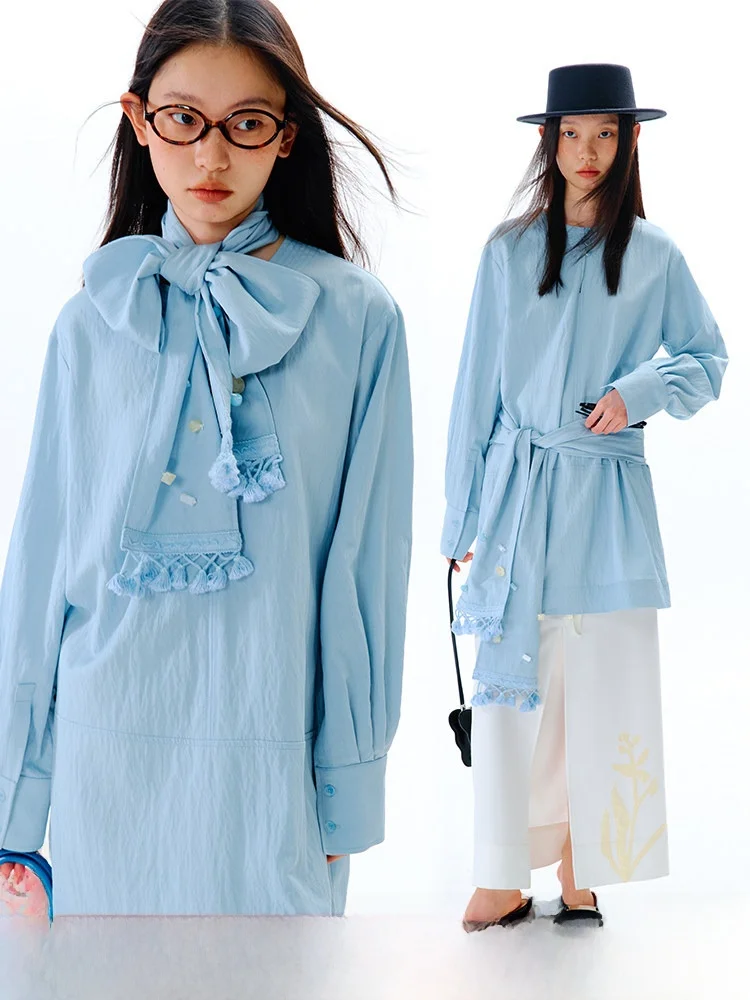 

Оригинальный дизайн U Are Original Design: винтажное синее теплое платье-рубашка H-образного силуэта с длинными рукавами, круглым вырезом, средней длины, повседневное.