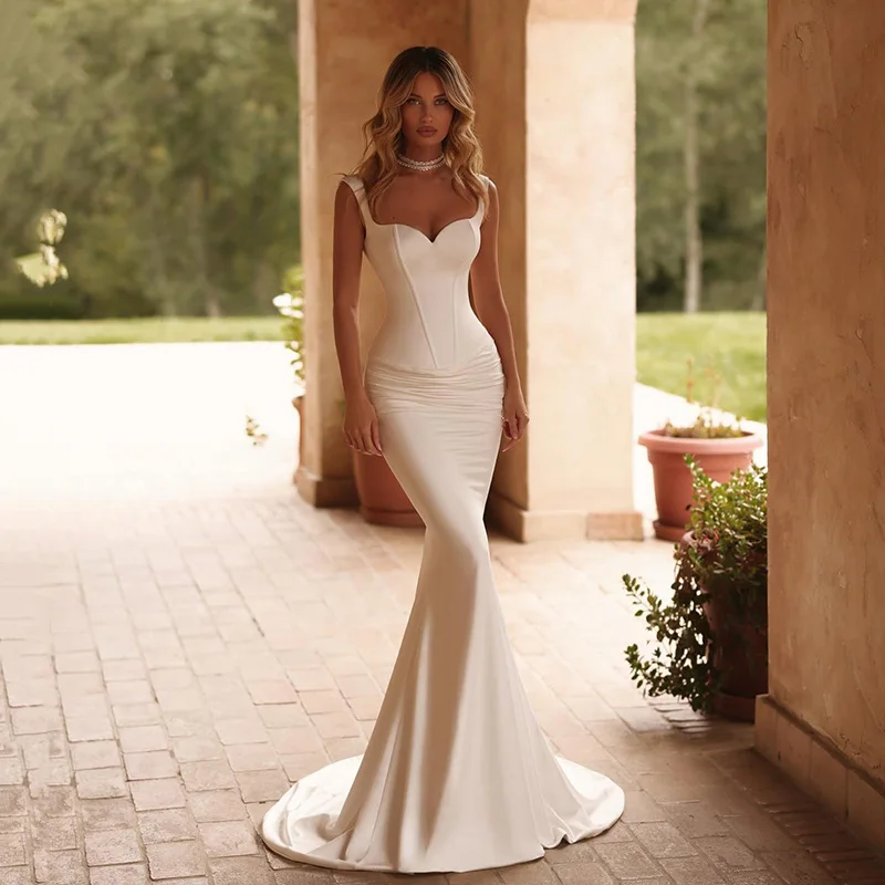 

Eightree Elegant Mermaid Wedding Dresses Sweetheart Sleeveless Satin Evening Bridal Dress Women Wedding Prom Gowns Customized