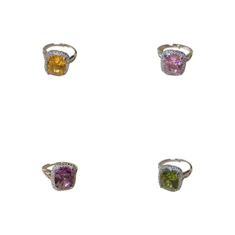 فريدة من نوعها كبيرة مربع كريستال حلقة مفتوحة الزركون خمر حجر الراين خواتم افتتاح أنيقة مبالغ فيها حلقة مأدبة