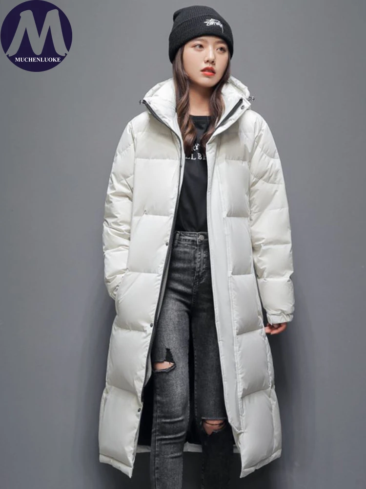 

Women's Long Hooded Parkas with Stand Collar, Loose Jackets, Thick Warm Coats, Korean Fashion, Casual, Autumn, Winter, New