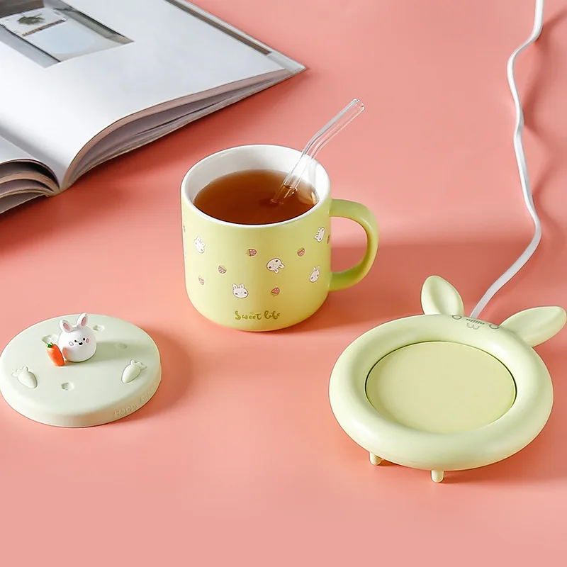 55℃ Rabbit Coffee Mug Heating Pad Cup Warmer Constant Temperature Coaster Electric Mug Mat Milk Tea Water Heater Gift Set