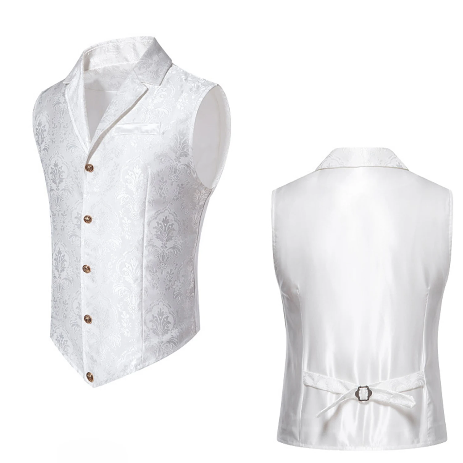 Chaleco de traje de boda de lujo para hombre, chaleco informal dorado con solapa de un solo pecho Jacquard, chaleco de vacaciones ajustado, rojo, rosa, negro y más disponible