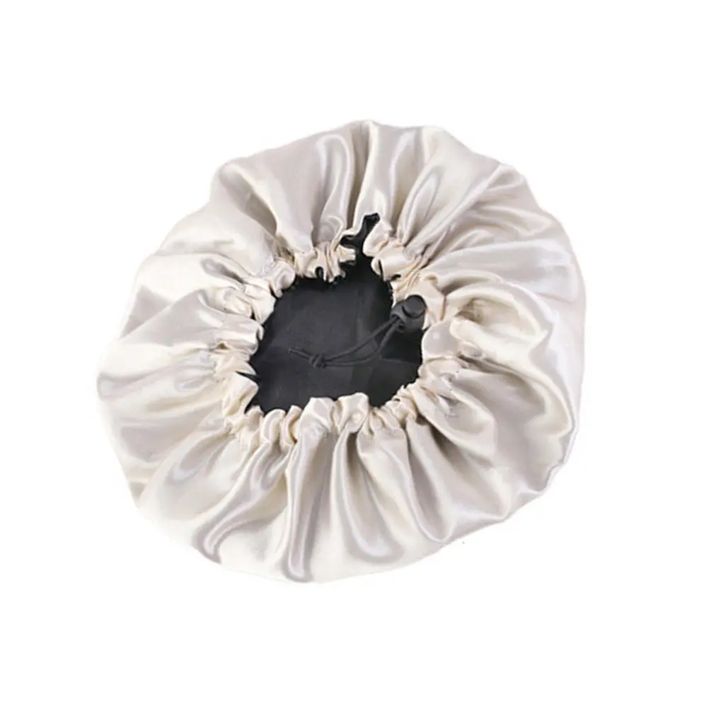 Satin Sleeping Cap for Kids Double Layer Elastic Adjustable Night Hat Hair Protection Wash Face Shower Comfort Fit Black