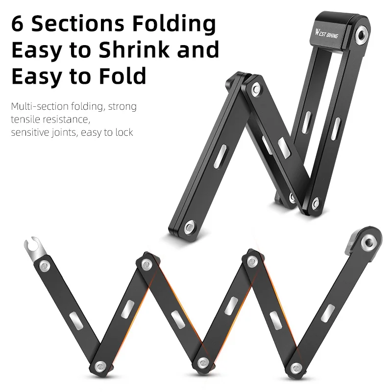 WEST BIKING Portable Bicycle Folding Lock With 2 Keys Durable Rustproof Anti-theft Safety Lock MTB Road Bike Motorcycle Lock