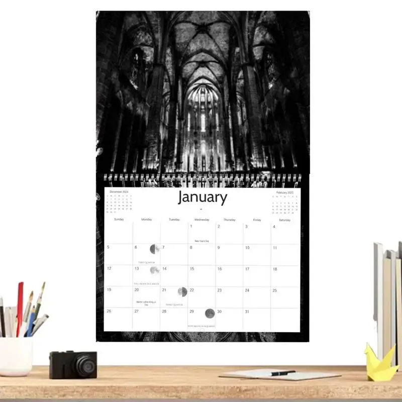 2025 Gothic Calendar For Wall Monthly Calendar Gothic Horror Wall Calendar Victorian Flower Spiral Planner Calendar Wall Art For