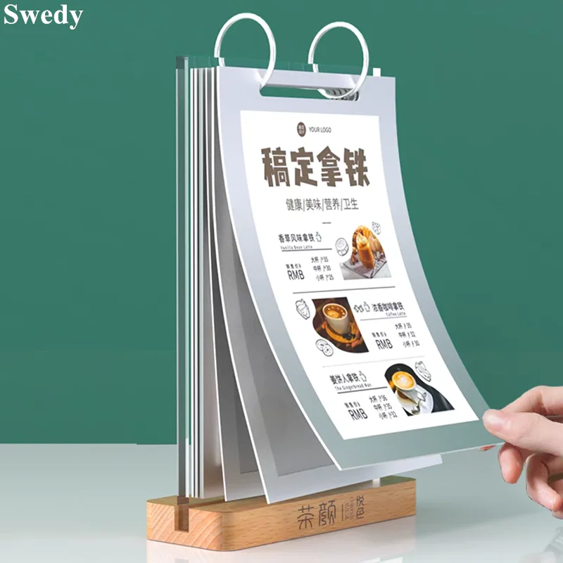 A6 100x150mm Page Turning Table Acrylic Sign Holder Display Stand Restaurant Menu Paper Price List Holder Advertising Frame