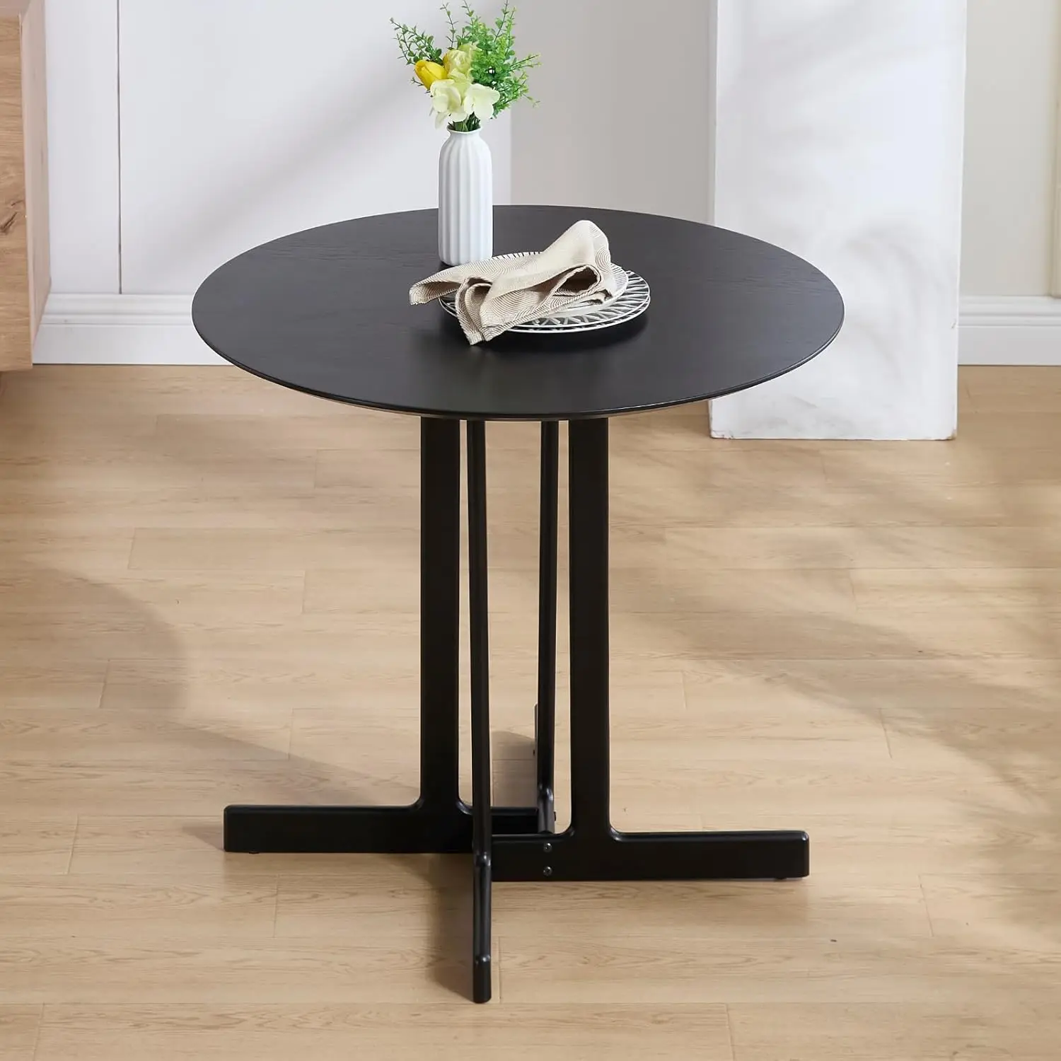 Duomay Solid Wood Round Dining Table, 31.5"" Wide Small Dining Room Table For 2 Or 4 Farmhouse Circle Kitchen Table For Home