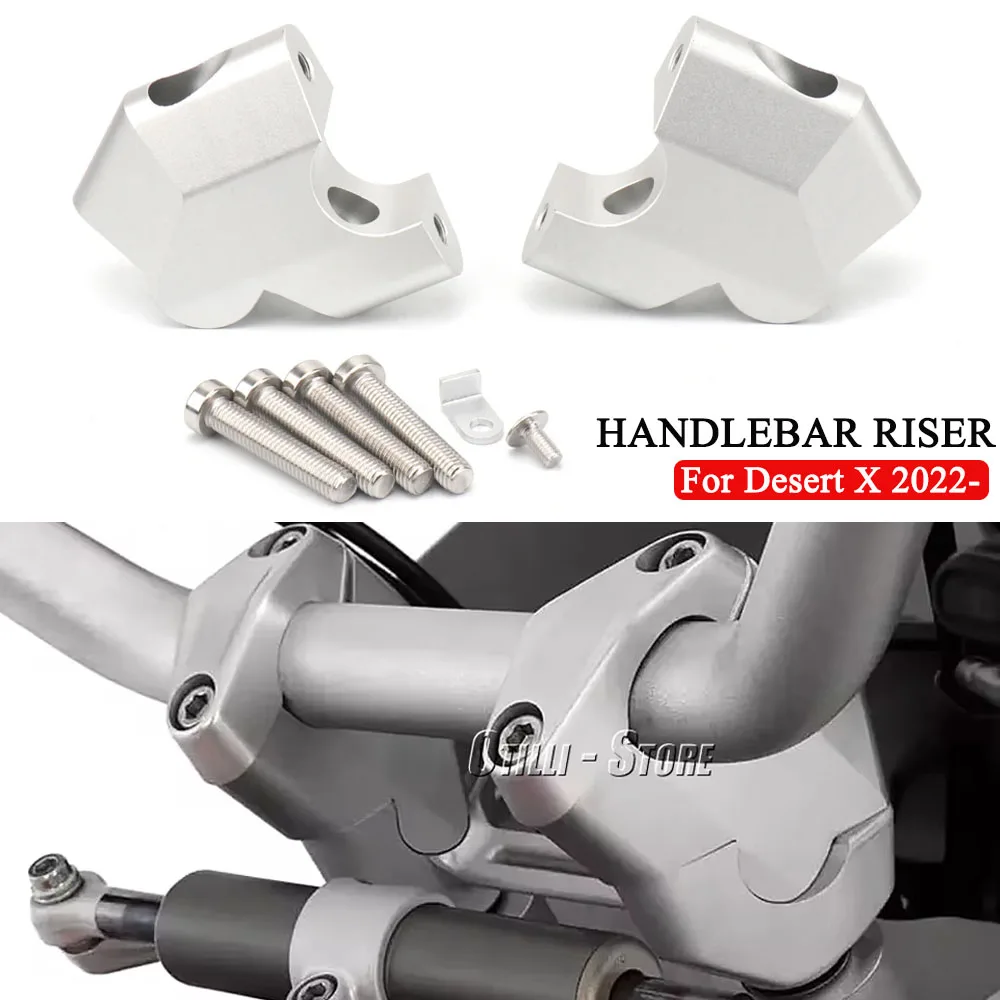 

CNC Aluminium Motorcycle Bar Clamps Handlebar risers Adapter Silver For Ducati Desert X DESERT X DesertX 2022 2023 2024