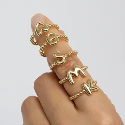 Delicate Bubble Initials Letter Rings For Women Letter Finger Open A-Z  Ring Boho Aesthetic Jewelry Birthday Gifts