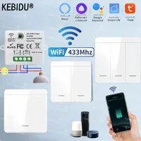 KEBIDU Tuya Smart WiFi Switch 433Mhz Remote Control RF 86 Wall Panel Switch Mini Relay Receiver 220V for Home Led Light Lamp Fan