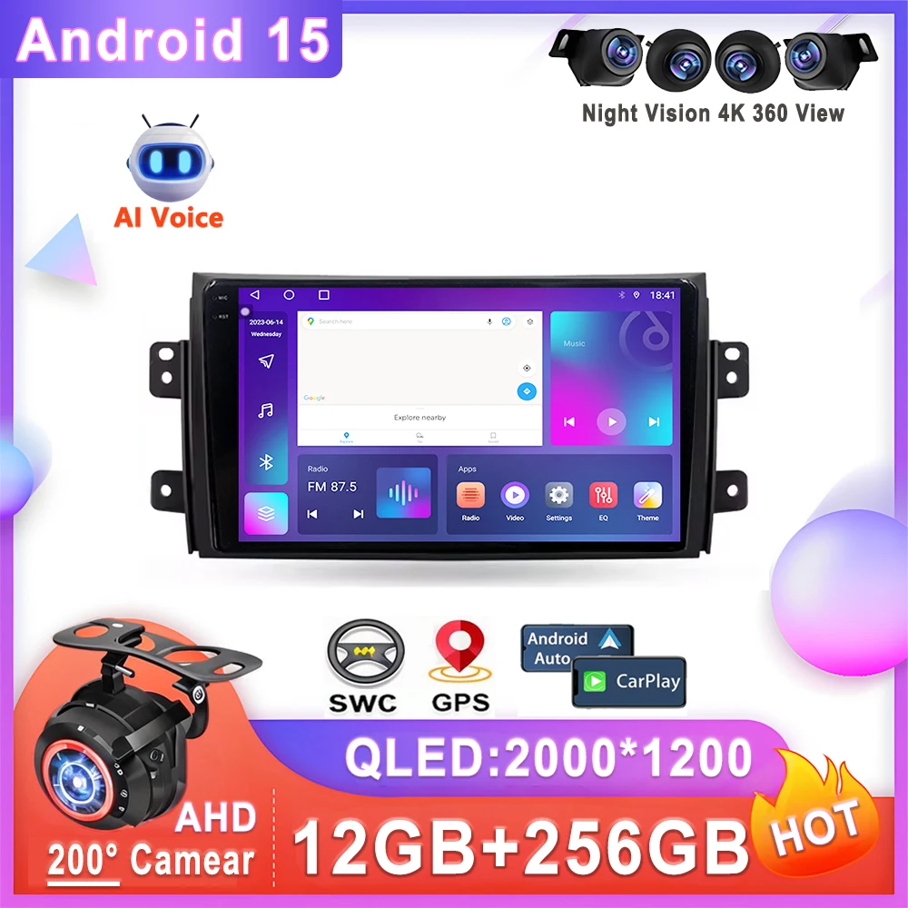 Car Android 15 Auto Radio For Fiat Sedici 189 2005 - 2014 Stereo Head Unit Multimedia Player No 2din DVD Dash Cam QLED Screen 5G
