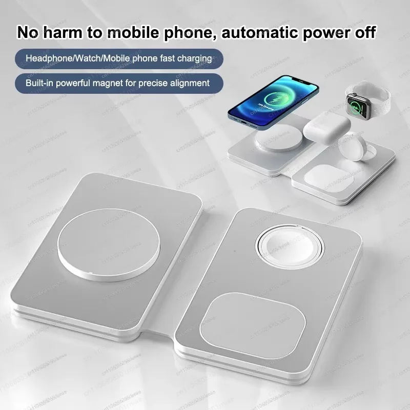 Metal 3-in-1 Foldable Magnetic Wireless Charger Multifunctional Desktop Charging Stand Business Gift-YBJ