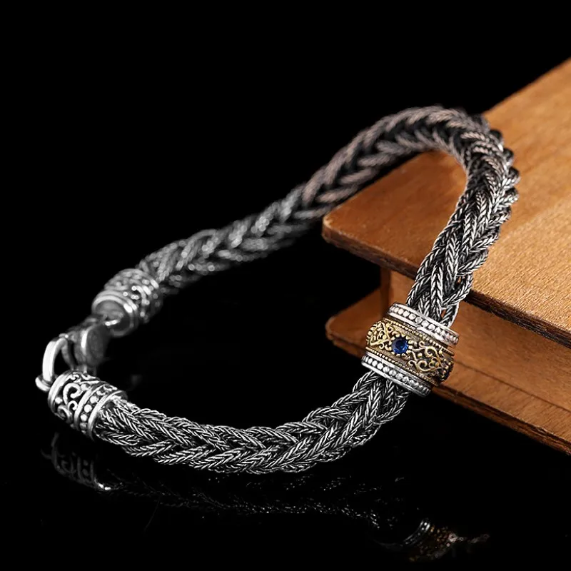 BOCAI S925 Sterling Silver Bracelets for Men Women Eternal Rattan Luck Beads Horsewhip-chain New Fashion Jewelry