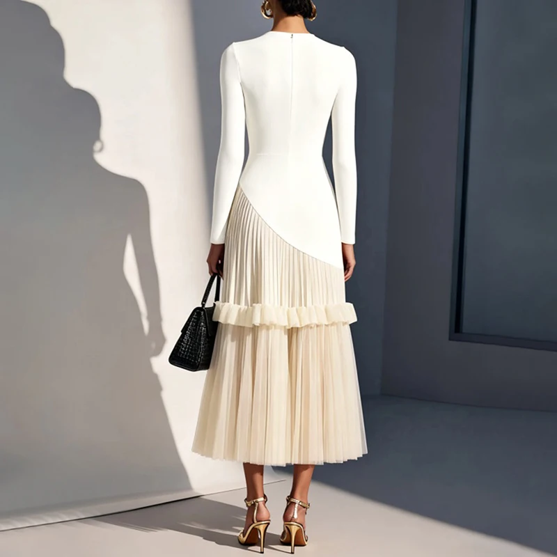 Tinaa Party Cocktail Evening Max Dress 2026 Elegant Art Exhibition Wear Back Zipper Patchwork Tiered Mesh Pleated-hem Dresses
