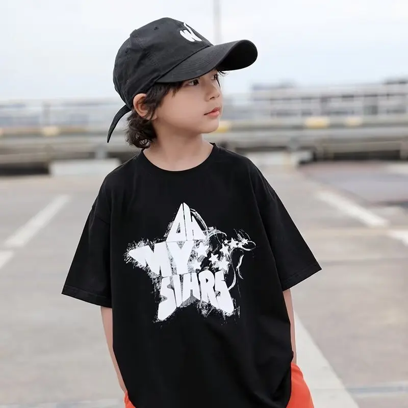 

Boys' Summer Short Sleeve T-shirt New Big Boys' Summer Top Half Sleeve Thin Children's Fashion Brand T