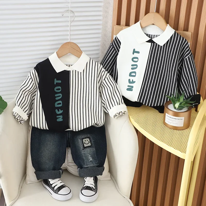 Baby Boys Luxury Designer Clothes 2024 Spring New Casual Patchwork Striped Long Sleeve Hoodies and Pants 1st Birthday Boy Outfit