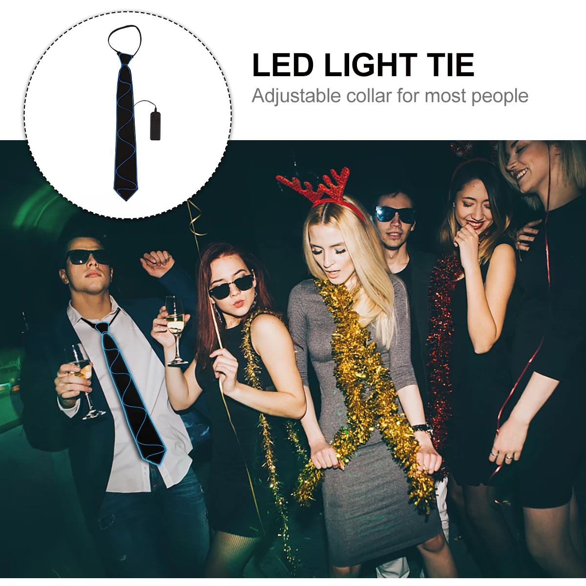 

1pc Halloween Christmas Rave Party Luminous Shiny LED Adjustable Necktie Durable Fashionable Costume for Gathering