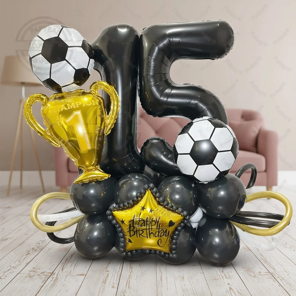 40 Stück Fußball-Trophäe, Pentagramm-Ballon, schwarze Zahl, Geburtstags-Ballon-Set, Sport-Motto-Party-Dekoration, Geburtstags-Überraschungsgeschenk