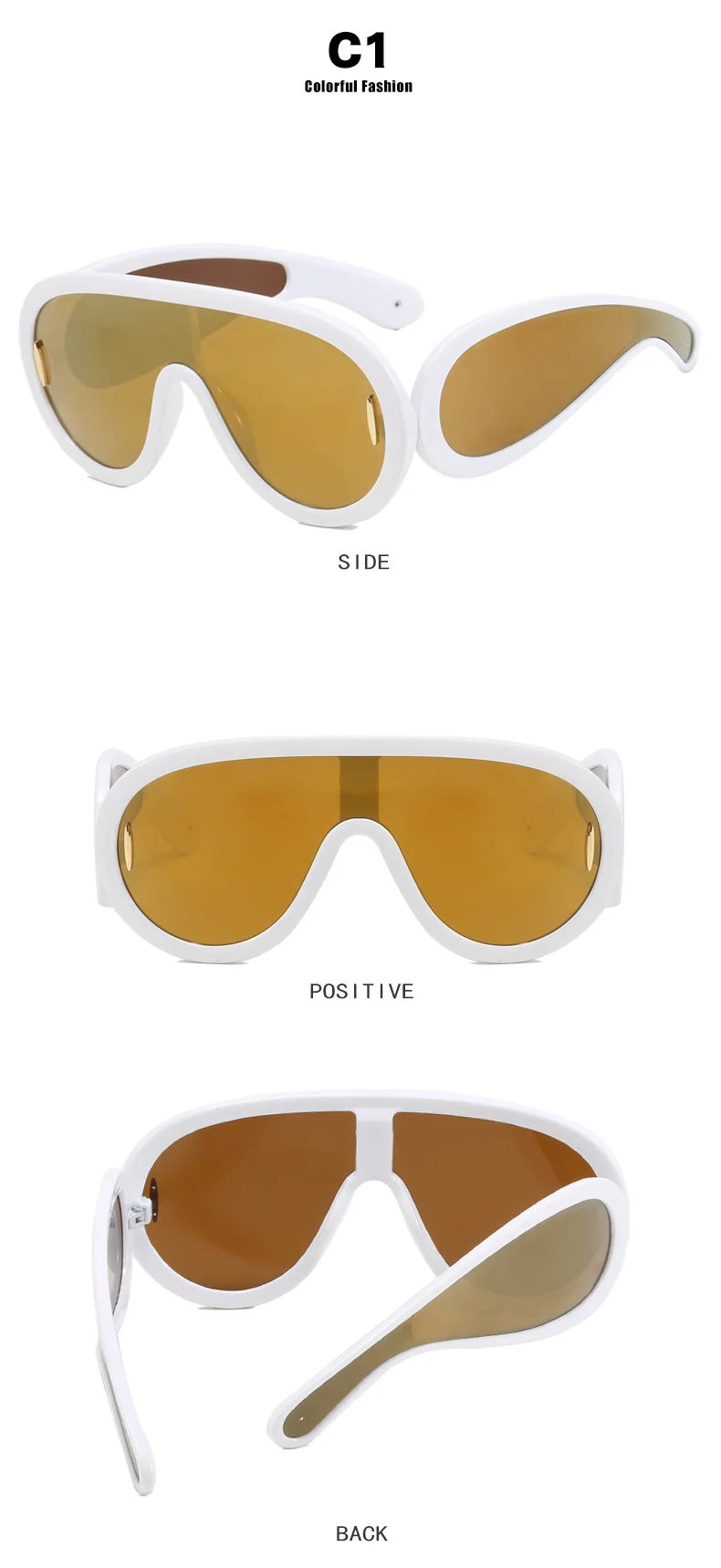 Einteilige Punk Sonnenbrille Frauen Männer übergroße futuristische große Rahmen Brille Sonnenbrille Hip Hop Spiegel Pilot Schild Brille – Detail 5