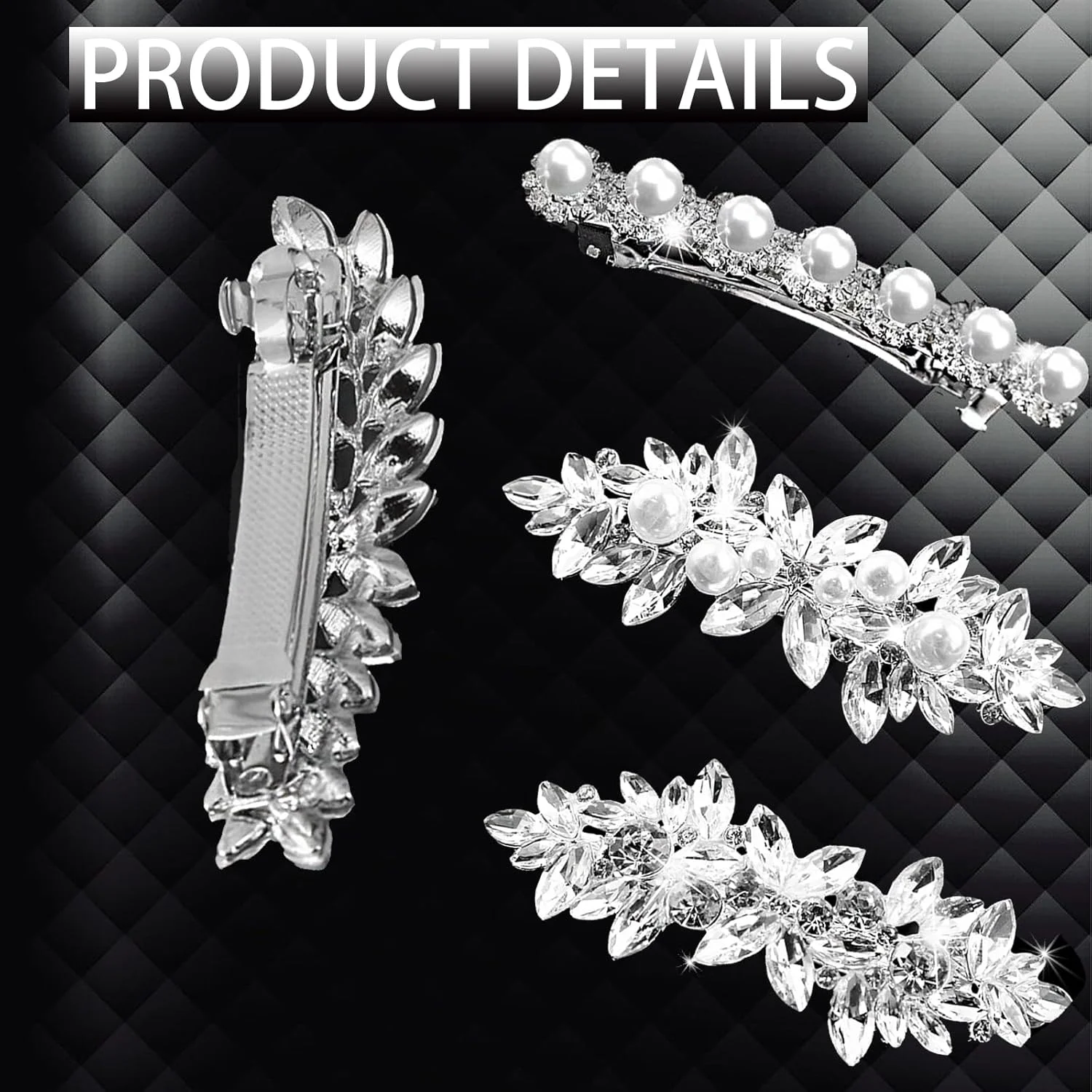 คลิปสปริงประดับมุกไรน์สโตน 4 ชิ้นมีความหรูหราและเรียบง่าย เหมาะสำหรับงานปาร์ตี้และงานแต่งงาน