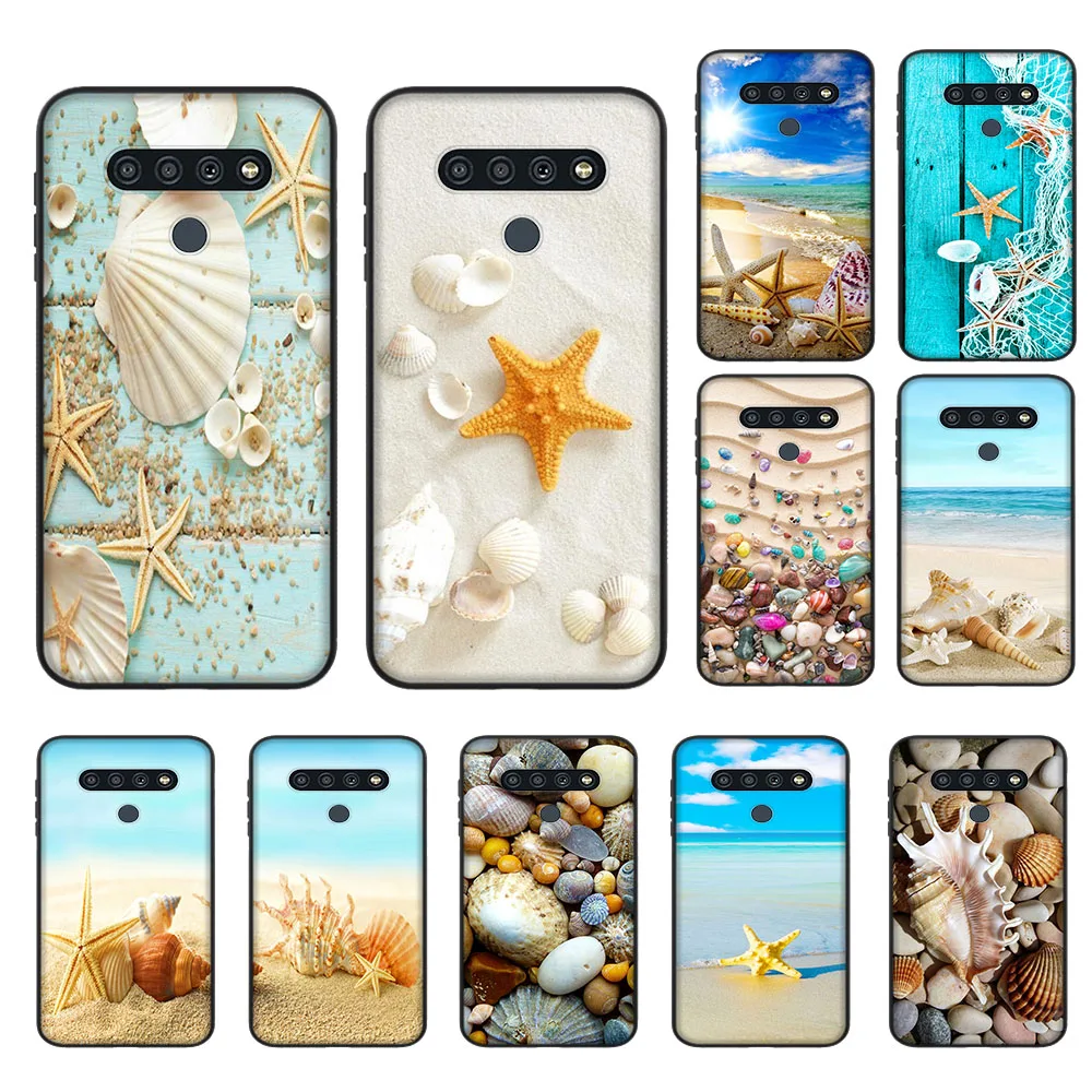 Seashells Sea Star Cover for VIVO V21 V21E V23 V23E V25 V27 V27E V29 Y01 Y02 Y02S Y36 Pro Black Phone Case