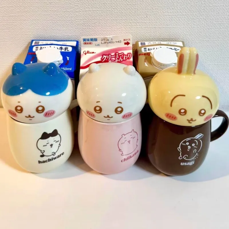 Cartoon Kawaii Chiikawa Hachiware Usagi Pottery and Porcelain Mug Band Stereo Hairstyle Bowl Cover 300ML Cup Up-to-date Styling