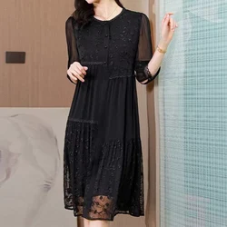 Elegant Fashion Solid Patchwork Asymmetrical Chiffon Dresses Summer 2022 Half Sleeve O-Neck Pullover Midi Dress Women's Clothing