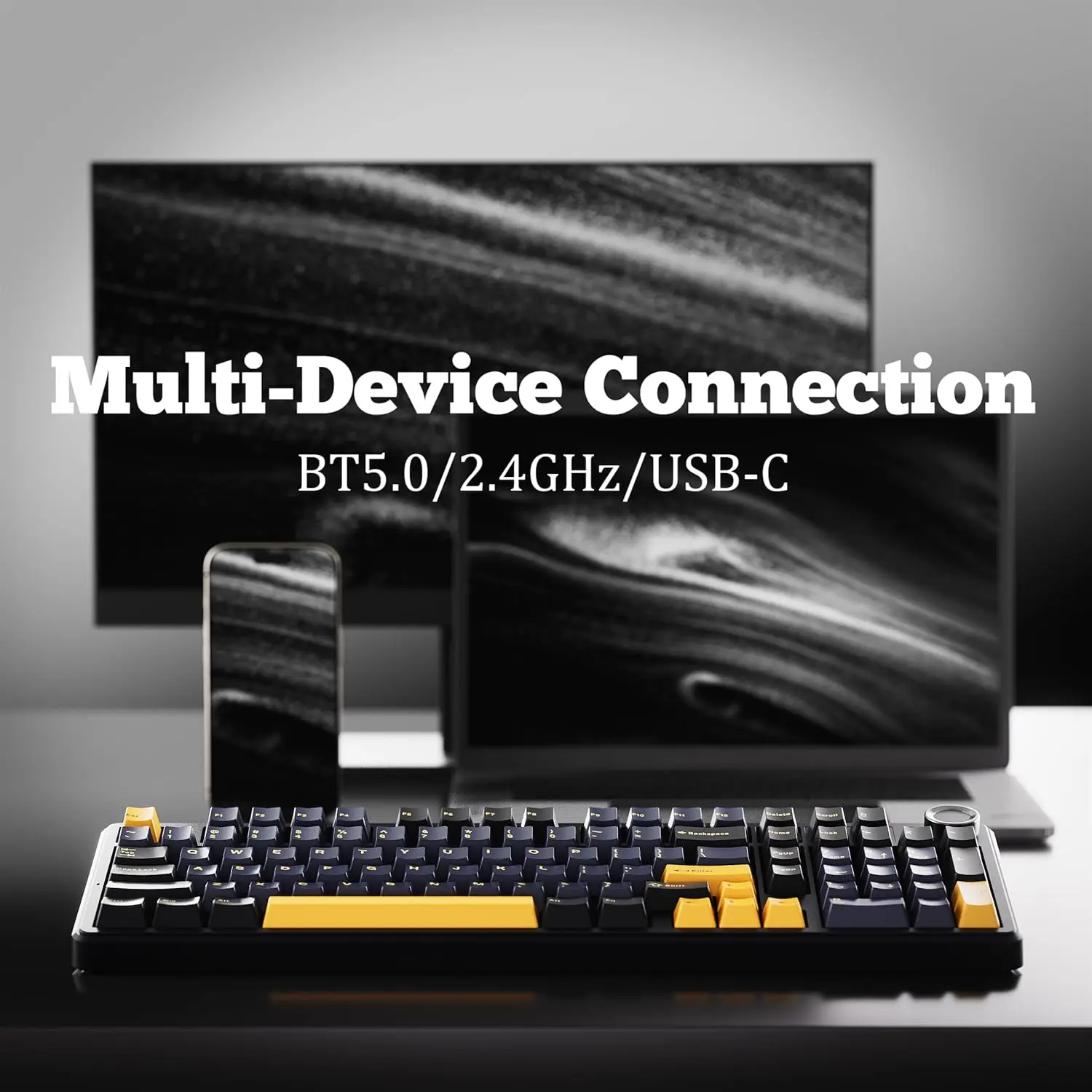 AULA F99PRO Gaming Mechanical Keyboard 99 Key Three Mode Wireless Hot Swappable Gasket Structure Custom Keyboard with Media Knob