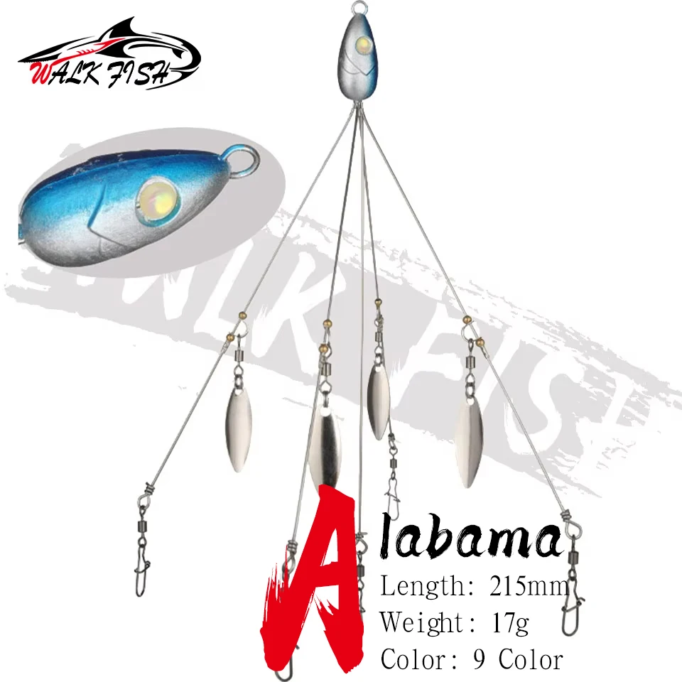WALK FISH 21.5cm 17g Alabama Fishing Set Fishing Lure 5 Arm Rig Head Swimming Bait Lead Hook Rotating Ring Pin Fake Bait Minnow