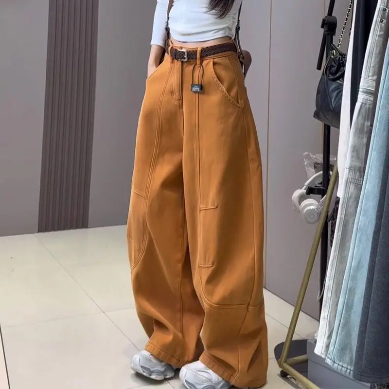 Orange jeans women's spring 2026 new unique super good-looking American thin commuter wide-leg scimitar pants