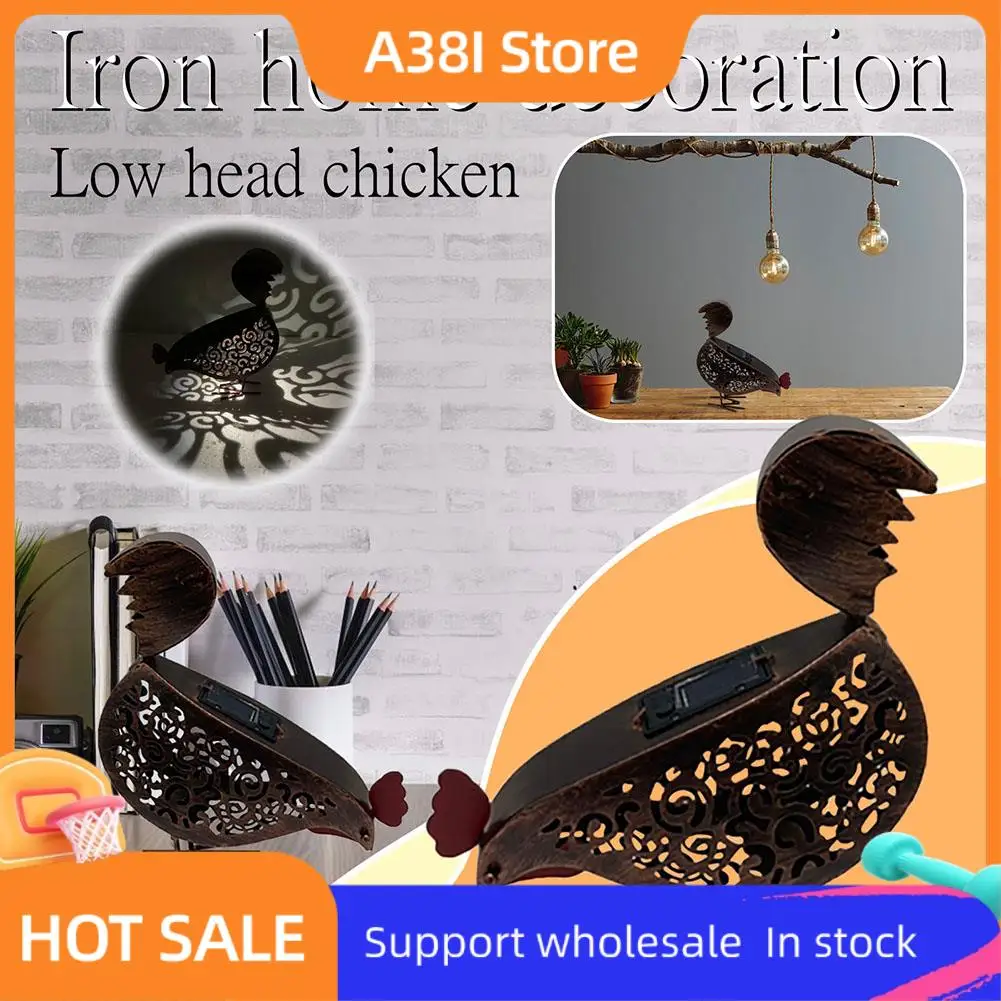 

A38I Wrought Iron Solar Chicken Lanterns Retro Hollow Solar Lights With Handle Outdoor Solar Garden Lights Decor For Yard