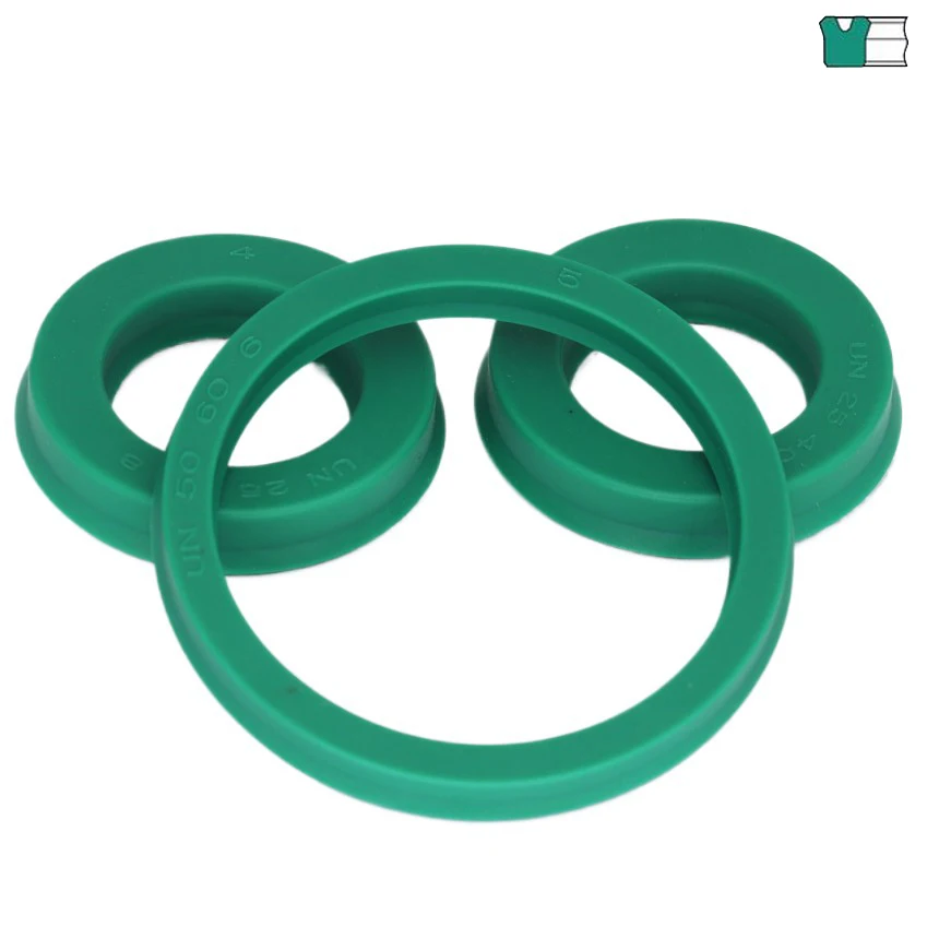 Retén hidráulico de copa de poliuretano (PU) verde UN 50/52/53/55/56/58/60mm ID para eje, vástago de pistón, tipo U/Y, con junta de sellado de labio único