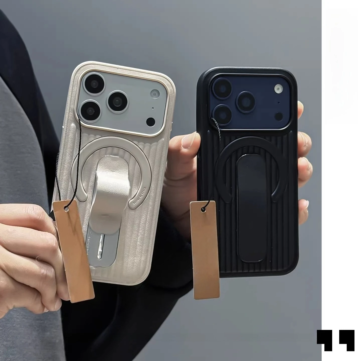 3D Corrugated Stripe Luggage Leather Holder Phone Case For I