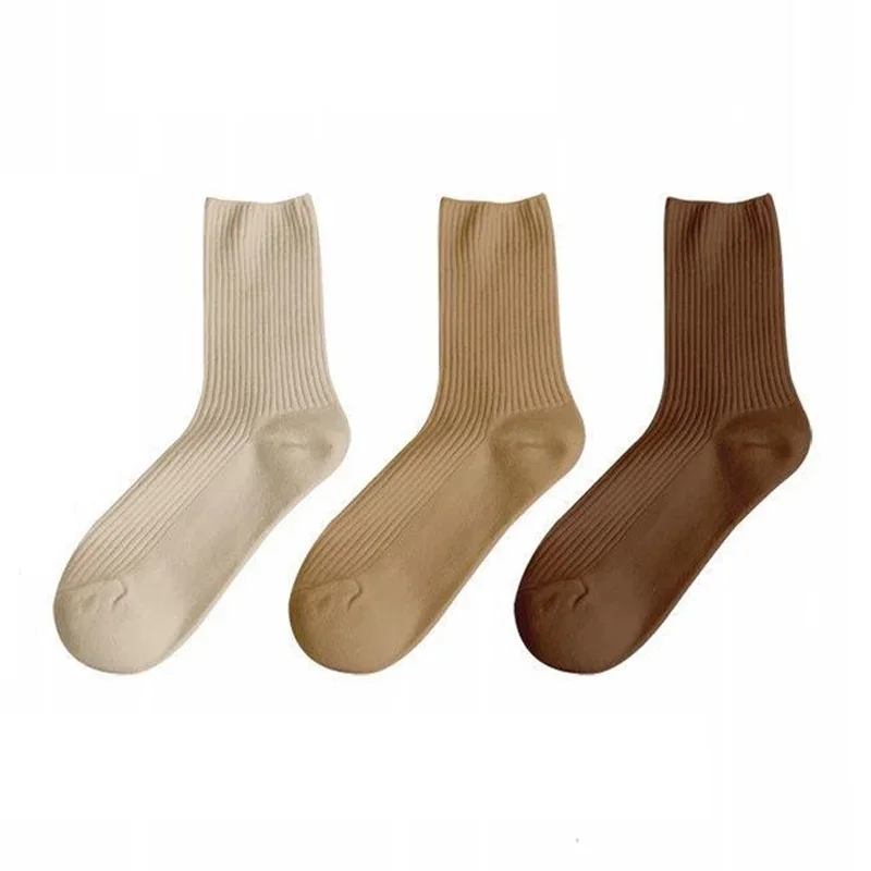 

3 PairsSocks Women New Fashion Cotton Color Khaki Crew Socks For Girl Breathable Casual Korean Women Socks Sets Cotton