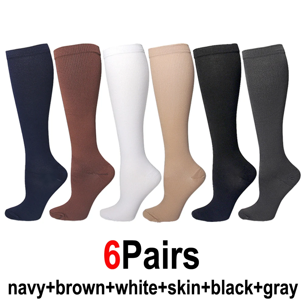 2/6 Paar Kompressionsstrümpfe, Laufsportsocken, Pflegestrümpfe, 20–30 mmHg, für Flug, Reisen, Schwangerschaft, Ödeme, Diabetes, Krampfadern, Socken