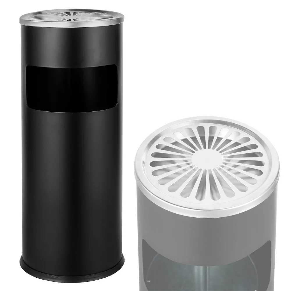 Poubelle extérieure/intérieure avec couvercle, poubelle en acier inoxydable noir, conteneur de poubelles, poubelles