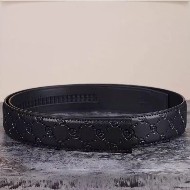 Men's Double G Belt No Buckle 3.5cm Width Brand High Quality Belts PU Leather Automatic Buckle Belt Body Straps for Jeans image 4