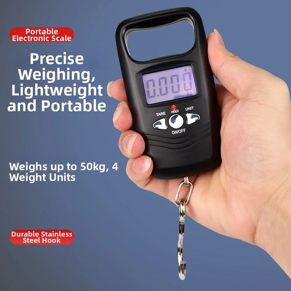 Portable Digital Scale for Luggage Up to 50kg 5g Accuracy kg lb jin oz Units Steel Hook Backlit LCD Tare Function