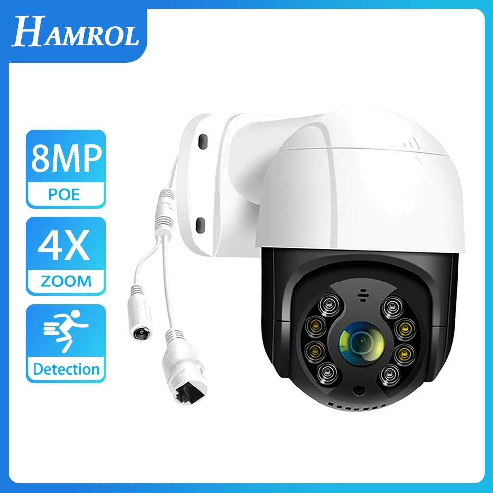 

HAMROL 8MP PTZ POE IP Camera 4X Digital Zoom ONVIF Two Way Audio Outdoor HD 5MP Video Surveillance Camera ICSee H.265