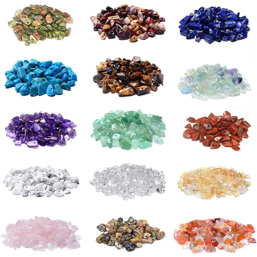 

1500pcs Gemstone Chip Beads DIY Jewelry Making Healing Engry Crystals Polishing Crushed Irregular Shaped Beads with Box 15 Mate