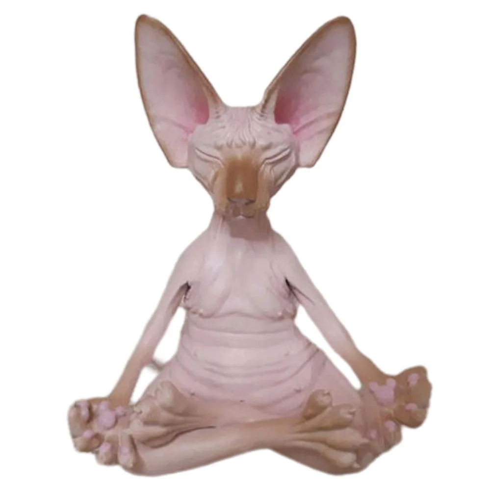 1 Pcs Meditation Yoga Happy Cat Whimsical Buddha Sphinx Cat Figurine Art Deco Sculpture Outdoor Garden Statue Figurine