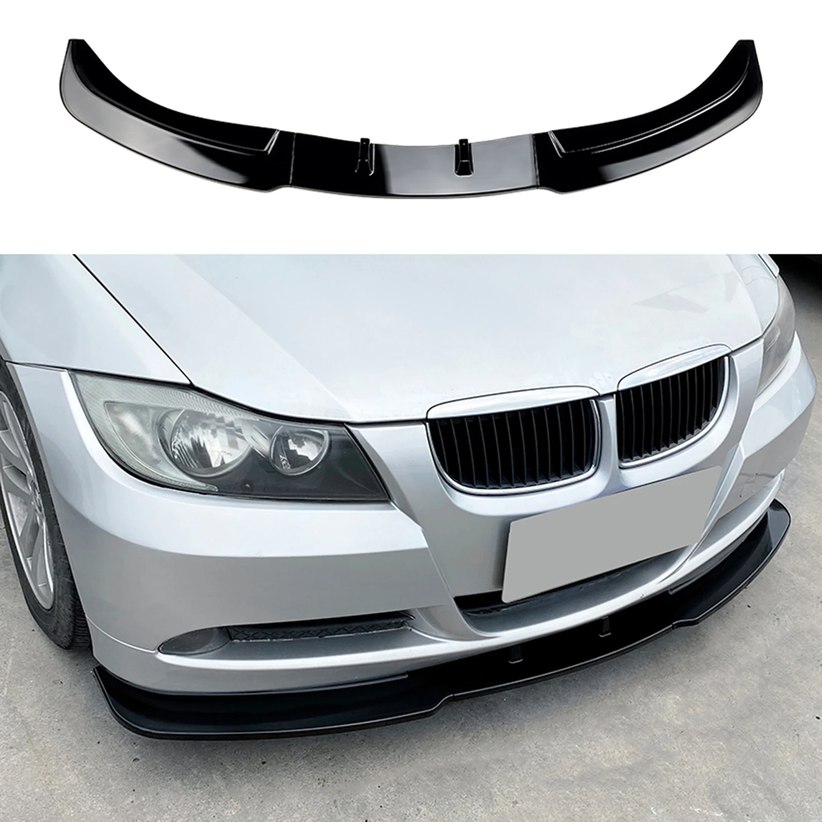 

For BMW 3 Series E90 E91 2005-2008 320i 330i Base Sedan Front Bumper Spoiler Lip Gloss Black/Carbon Fiber Look Lower Splitter