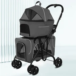 Foldable two dog stroller detachable pet stroller 4 wheels dog trolley carrier travel cart for 2 dogs and cats