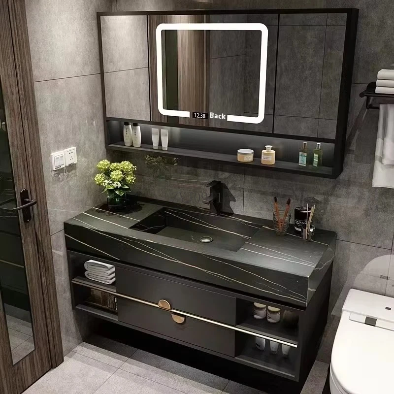 

Modern Hotel Bathroom Set Simple Lacquered Slate Seamless Ceramic Integrated Washbasin Washbasin