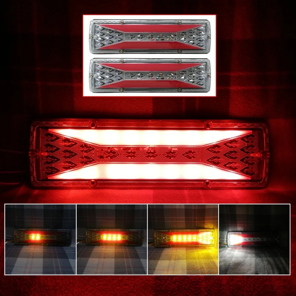 2Pcs Trailer Tail Light 12V 24V LED Cargo Car Taillight Van Caravan Rear Headlight Position Brake Reverse Dynamic Turn Signal