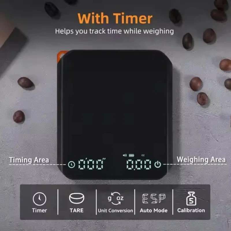 KitchenMini Coffee Scale with Timer 2kg/0.1g Accurate Scale Rechargeable Digital Kitchen Scale for Espresso and Pour-Over Coffee