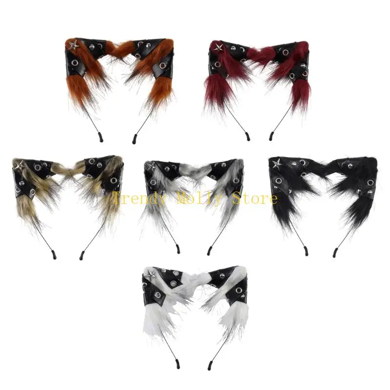 

N5KB Handmade Faux Furs Foxes Wolf Ears Headband Halloween Christmas Cosplay Costume